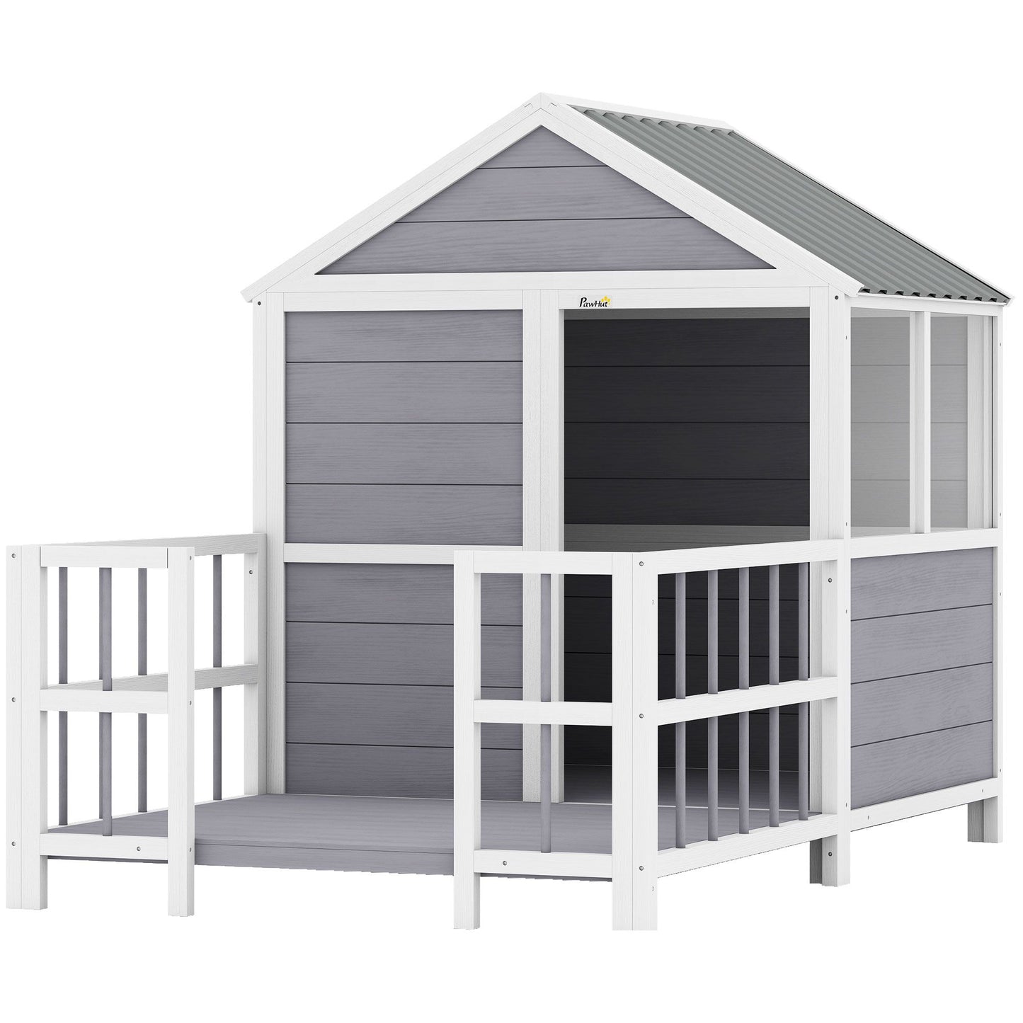 Outdoor Dog House, 61"L Wooden Dog House with Porch, Weatherproof