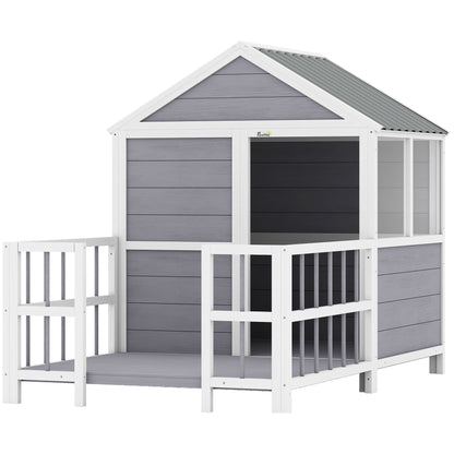 Outdoor Dog House, 61"L Wooden Dog House with Porch, Weatherproof