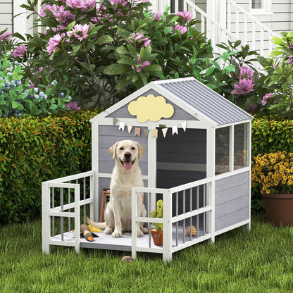 Outdoor Dog House, 61"L Wooden Dog House with Porch, Weatherproof