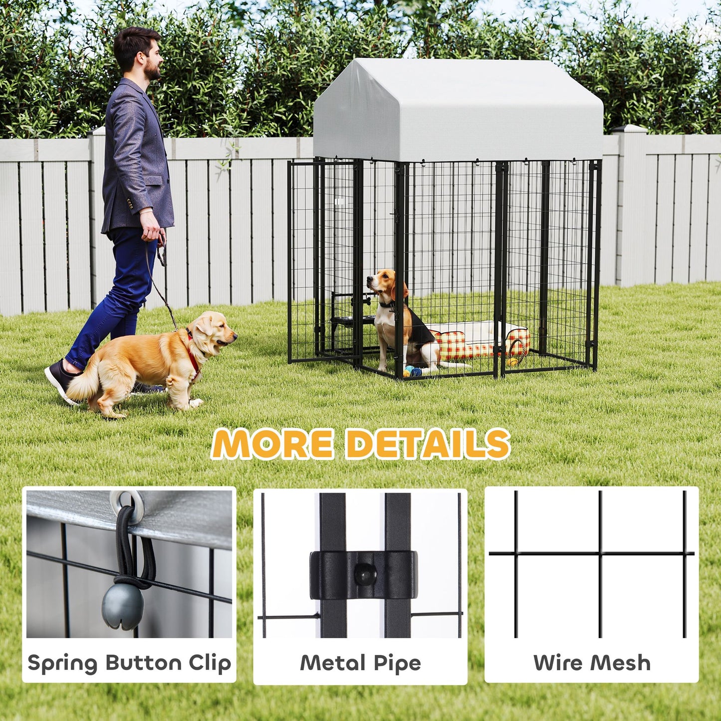Outdoor Dog Kennel with Roof, 4 X 6' Heavy Duty Welded Wire Dog