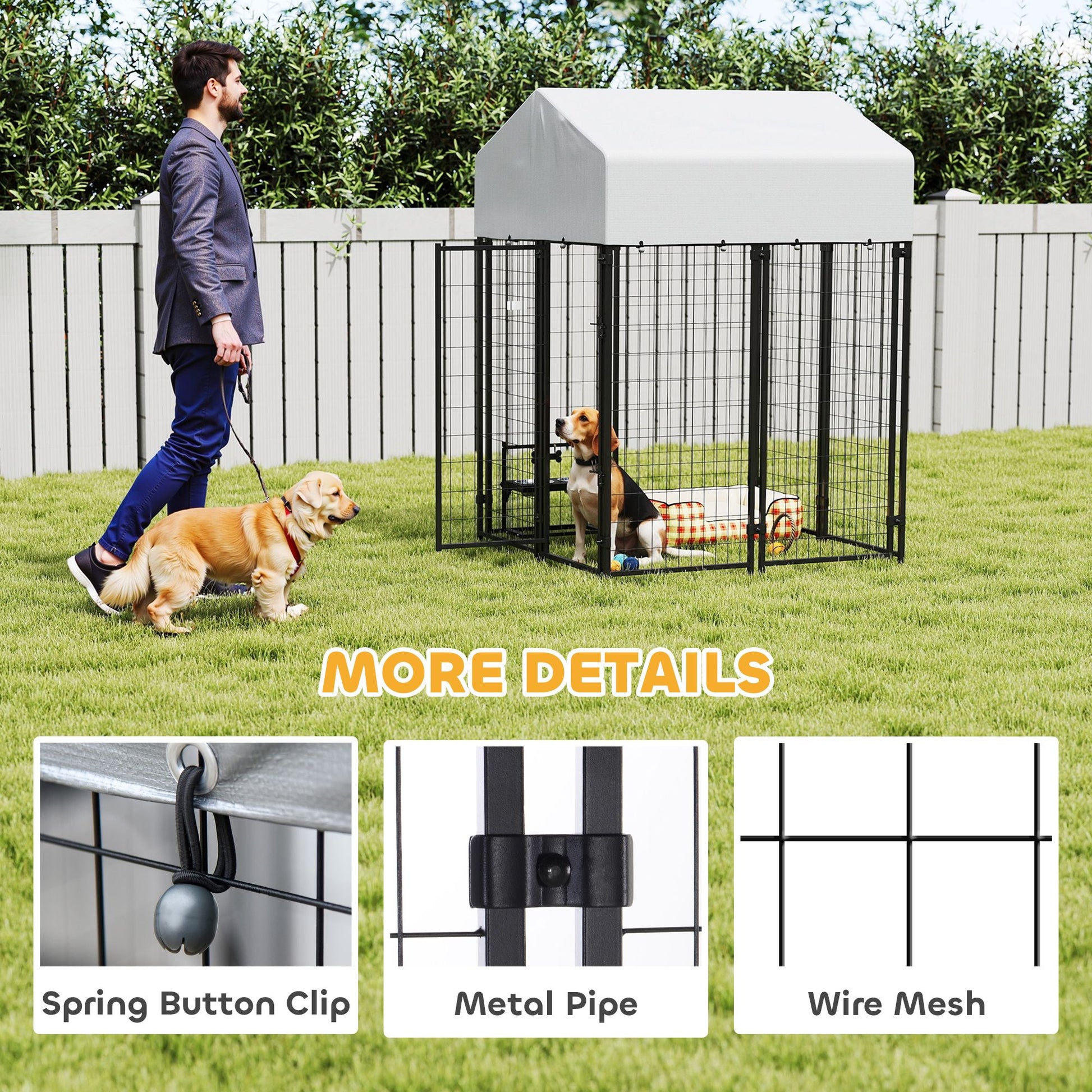 Outdoor Dog Kennel with Roof, 4 X 6' Heavy Duty Welded Wire Dog