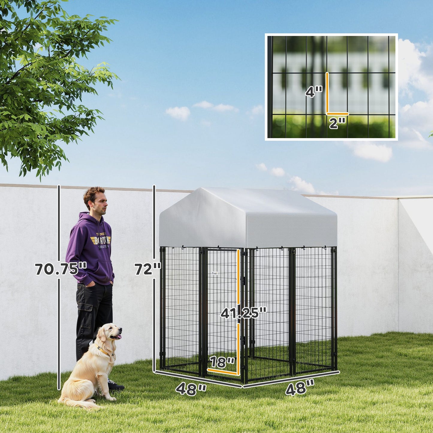 Outdoor Dog Kennel with Roof, 4 X 6' Heavy Duty Welded Wire Dog