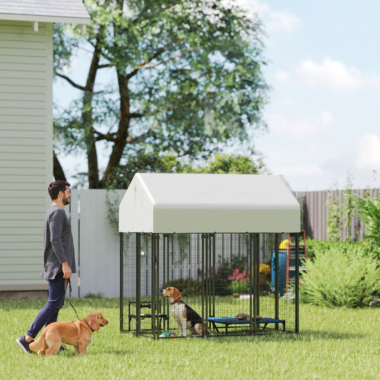 Outdoor Dog Kennel with Roof, 6 X 6' Heavy Duty Welded Wire Dog