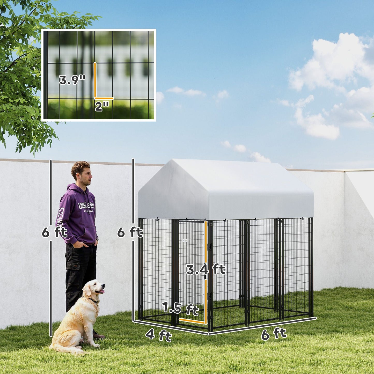 Outdoor Dog Kennel with Roof, 6 X 6' Heavy Duty Welded Wire Dog