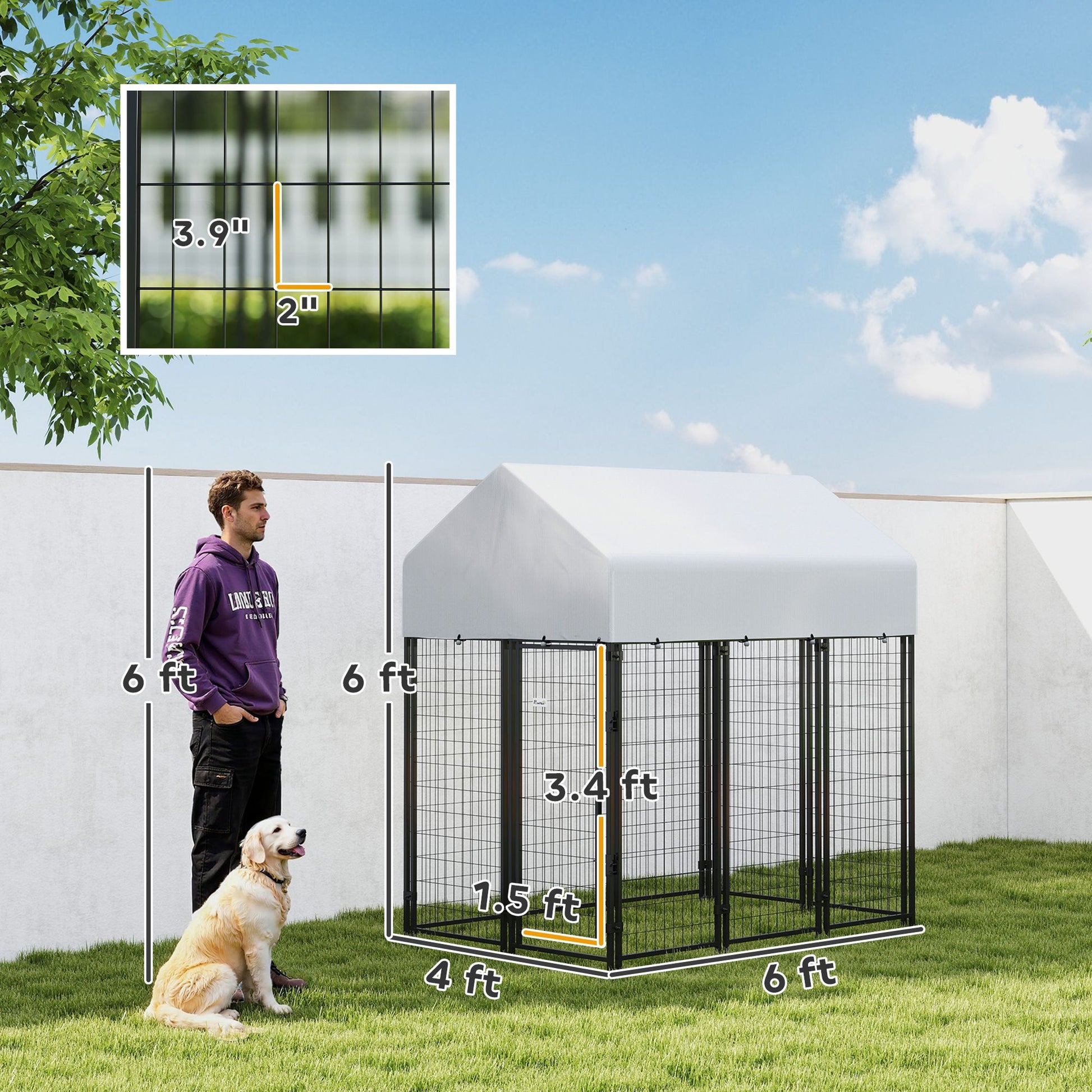 Outdoor Dog Kennel with Roof, 6 X 6' Heavy Duty Welded Wire Dog