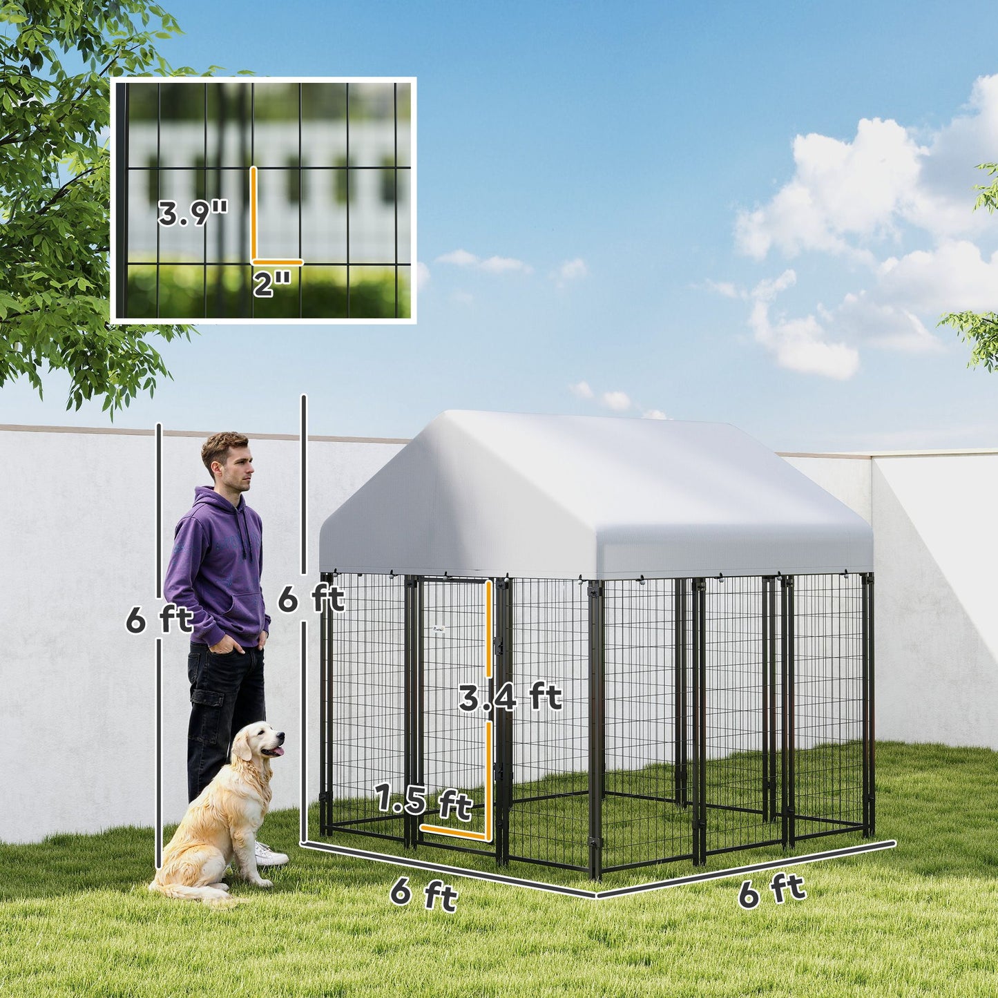 Outdoor Dog Kennel with Roof, 6 X 6' Heavy Duty Welded Wire Dog