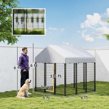 Outdoor Dog Kennel with Roof, 6 X 6' Heavy Duty Welded Wire Dog