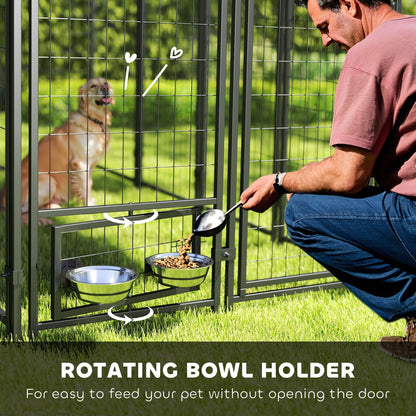 Outdoor Dog Kennel with Rotating Bowl Holders, Walk-in Pet Playpen