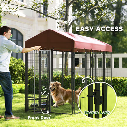 Outdoor Dog Kennel with Rotating Bowl Holders, Walk-in Pet Playpen