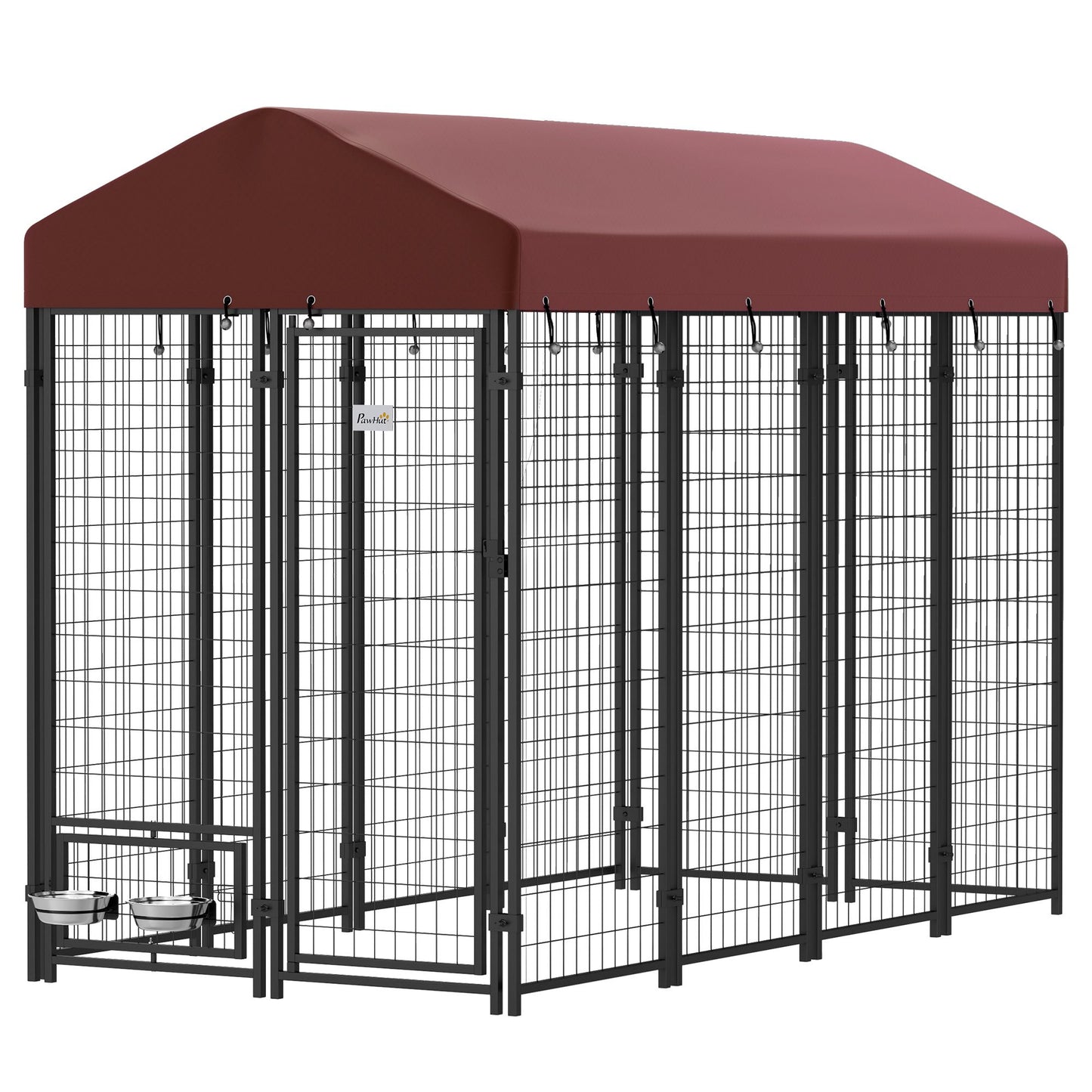 Outdoor Dog Kennel with Rotating Bowl Holders, Walk-in Pet Playpen