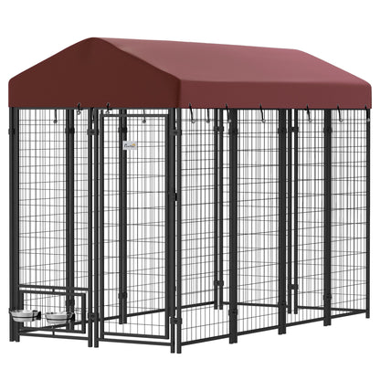 Outdoor Dog Kennel with Rotating Bowl Holders, Walk-in Pet Playpen