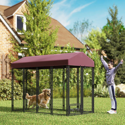 Outdoor Dog Kennel with Rotating Bowl Holders, Walk-in Pet Playpen