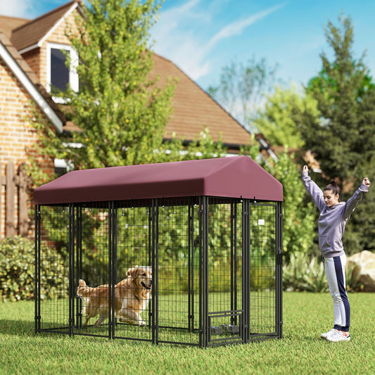 Outdoor Dog Kennel with Rotating Bowl Holders, Walk-in Pet Playpen