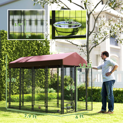 Outdoor Dog Kennel with Rotating Bowl Holders, Walk-in Pet Playpen