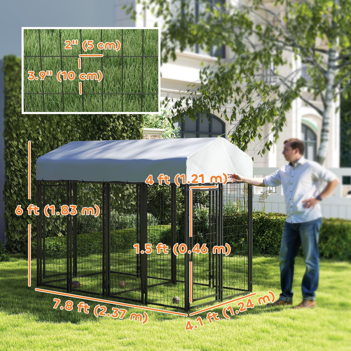 Outdoor Dog Kennel with Two-Room Design, Water-Resistant &