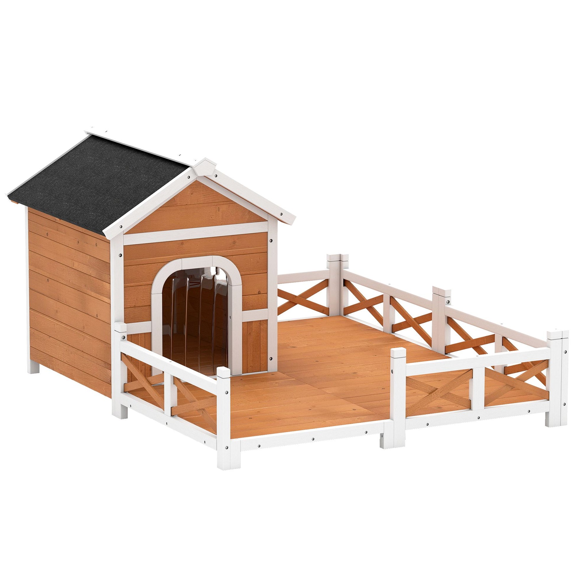 Outdoor Wooden Dog House, Dog Shelter with Large Porch