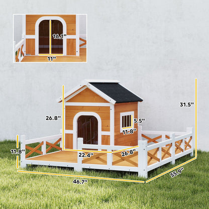 Outdoor Wooden Dog House, Dog Shelter with Large Porch