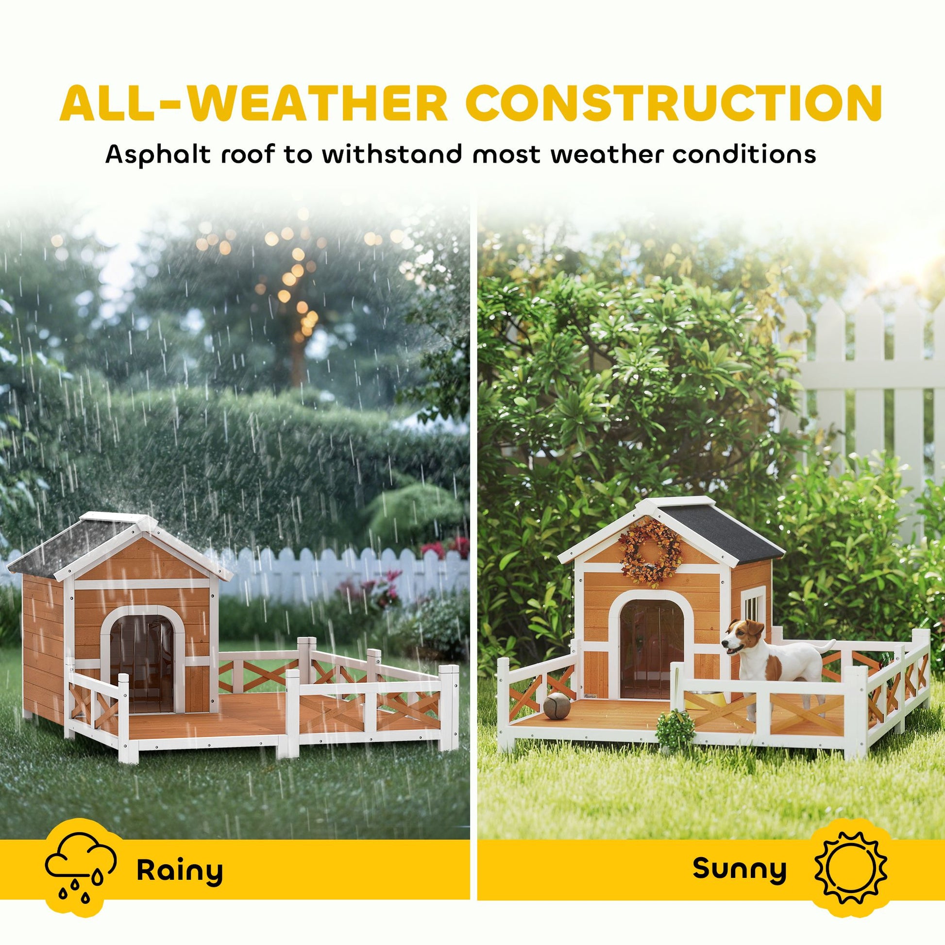 Outdoor Wooden Dog House, Dog Shelter with Large Porch