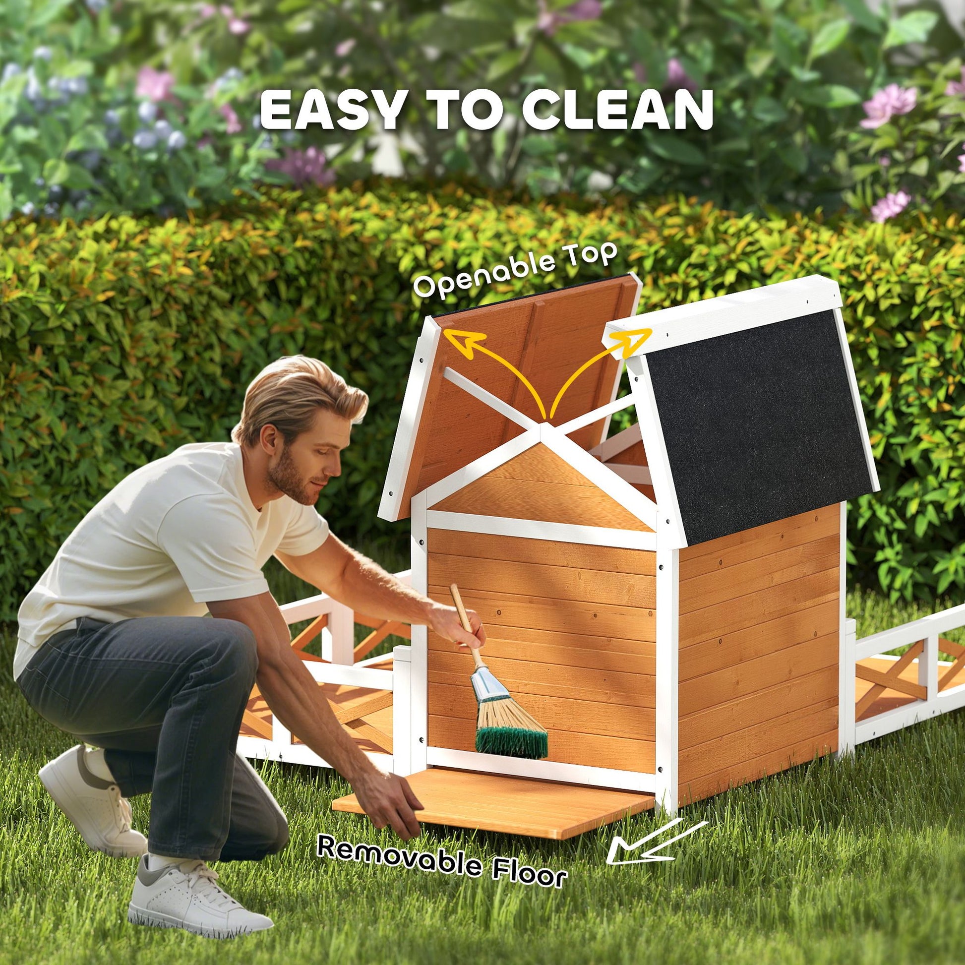 Outdoor Wooden Dog House, Dog Shelter with Large Porch