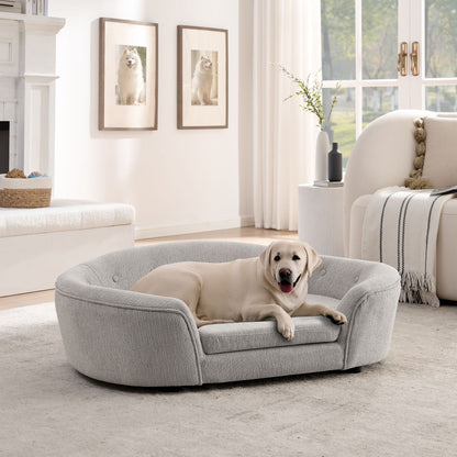 OVERSIZED Size Oval Semi-Enclosed Dog Sofa - Durable Linen