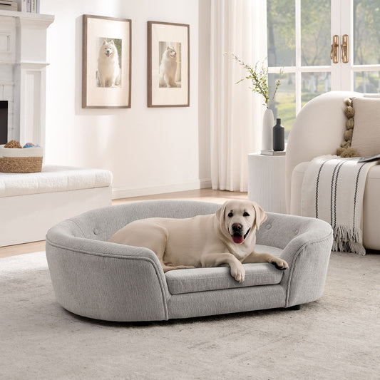 OVERSIZED Size Oval Semi-Enclosed Dog Sofa - Durable Linen