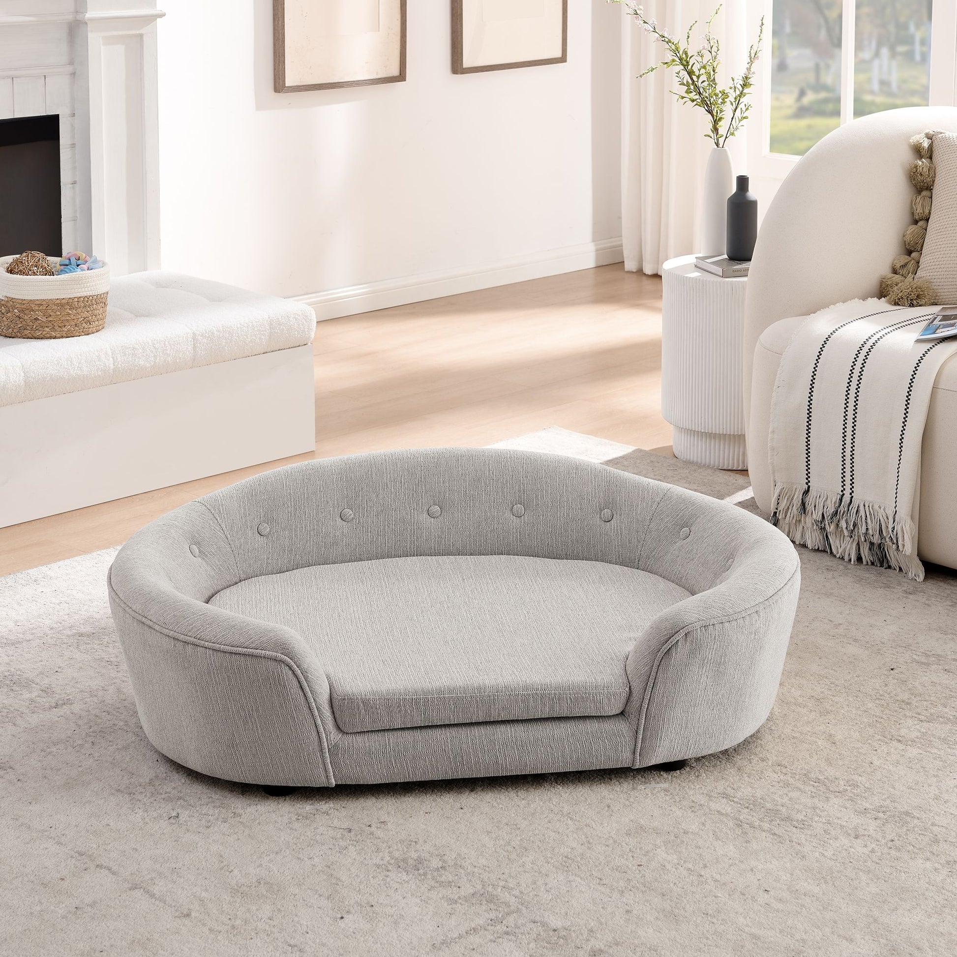 OVERSIZED Size Oval Semi-Enclosed Dog Sofa - Durable Linen