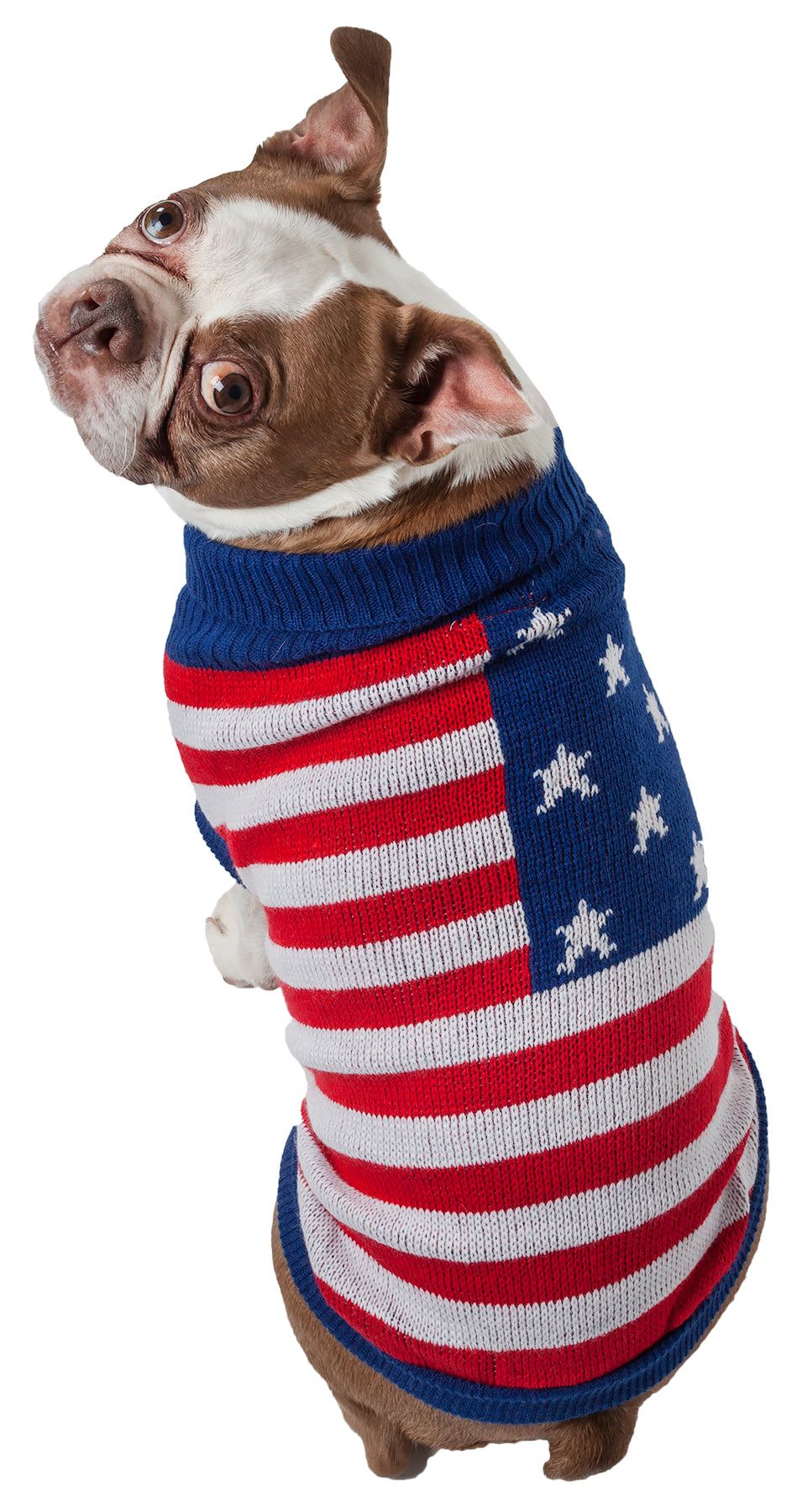 Patriot Independence Star Heavy Knitted Fashion Ribbed Turtle Neck