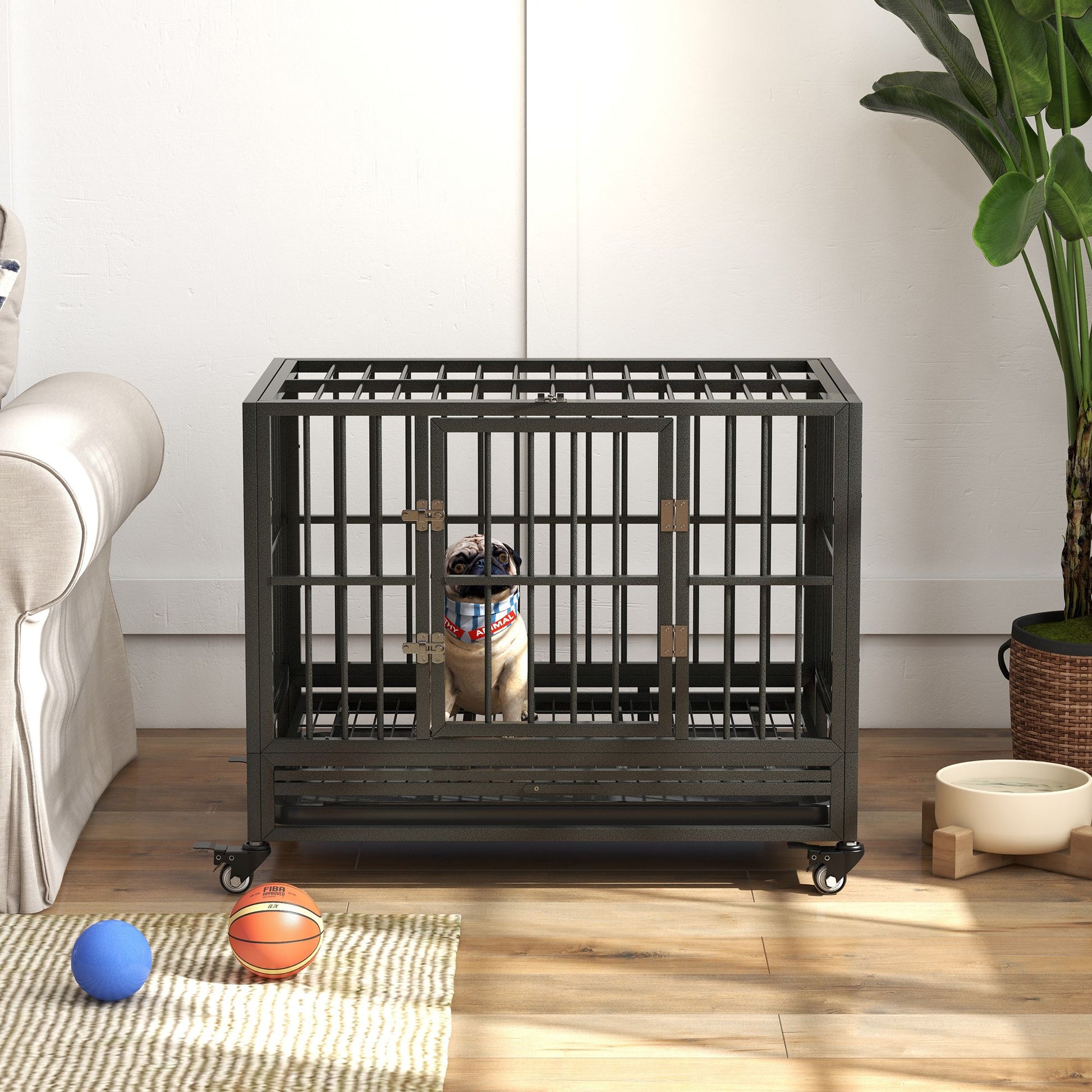 PawHut 36" Heavy Duty Dog Crate Metal Cage Kennel with Lockable