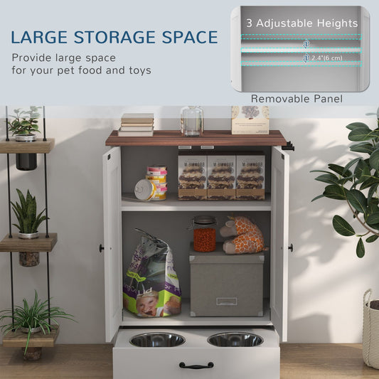 PawHut Dog Feeding Station, Dog Food Storage Cabinet with Hidden