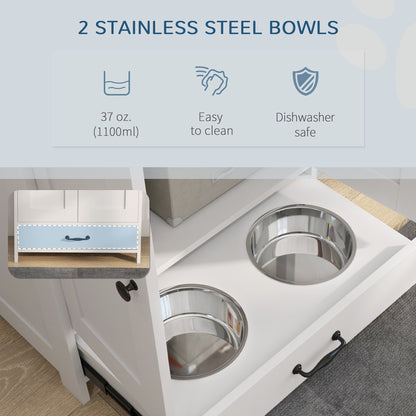PawHut Dog Feeding Station, Dog Food Storage Cabinet with Hidden