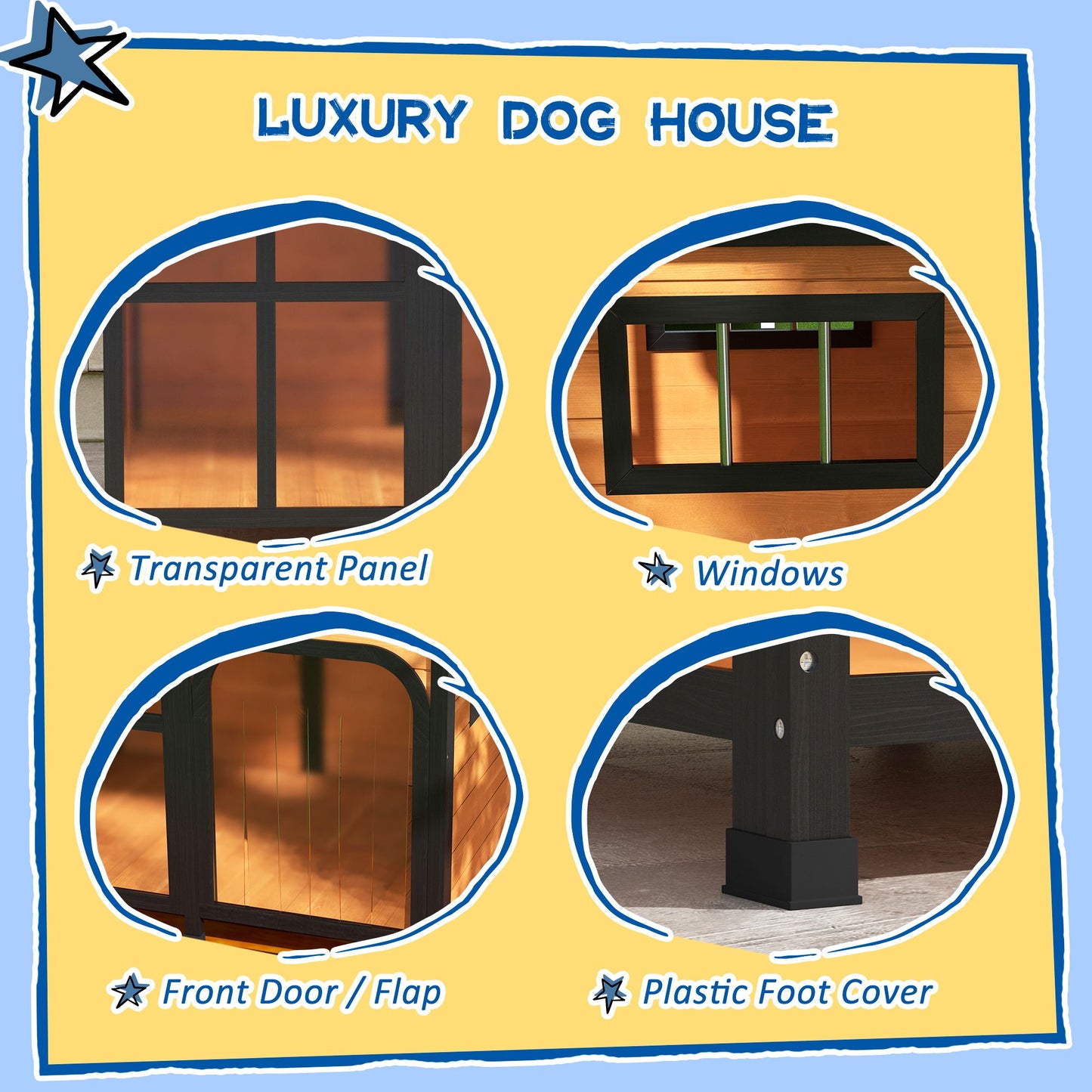 PawHut Outside Cabin-Style Wooden Dog House for Large Dogs