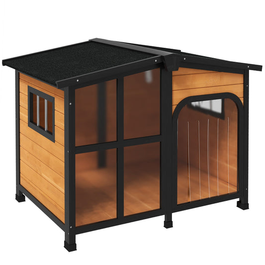 PawHut Outside Cabin-Style Wooden Dog House for Large Dogs