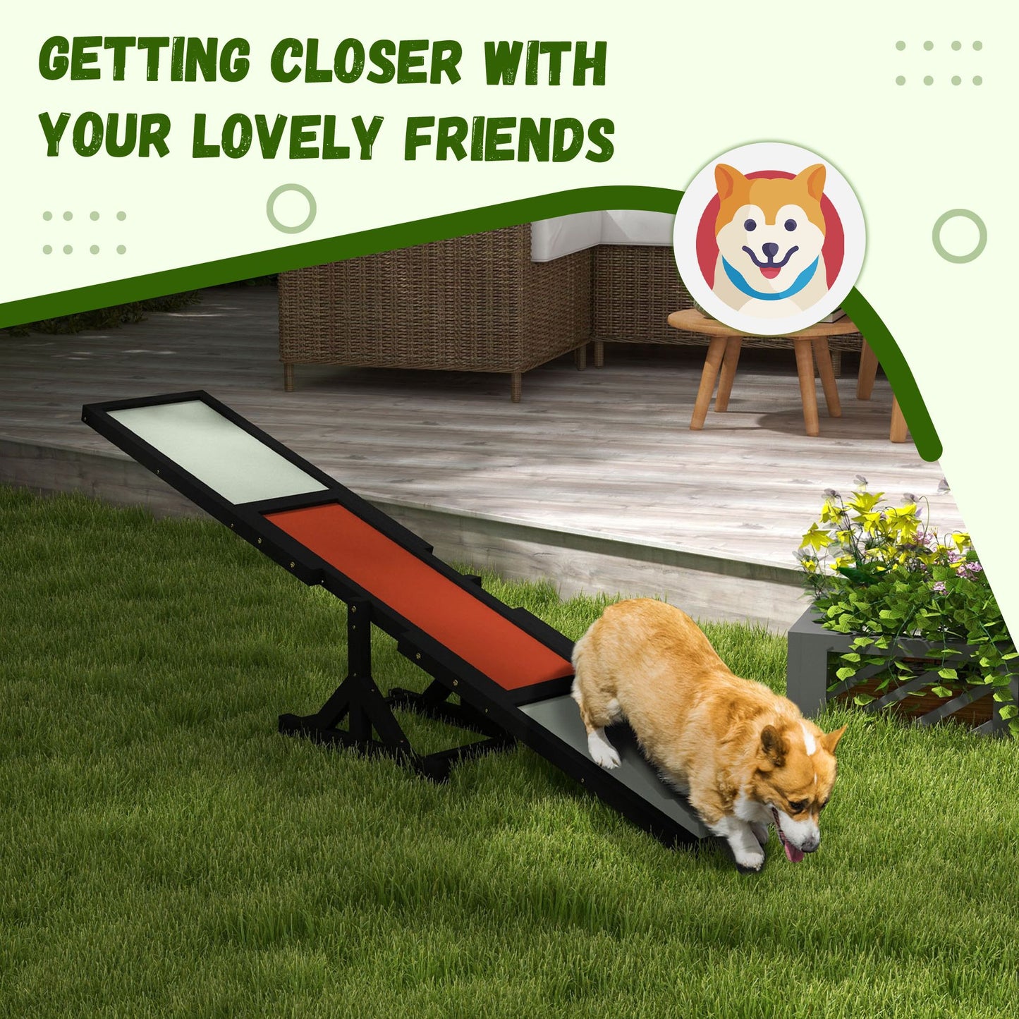 PawHut Wooden Dog Agility Seesaw for Training and Exercise