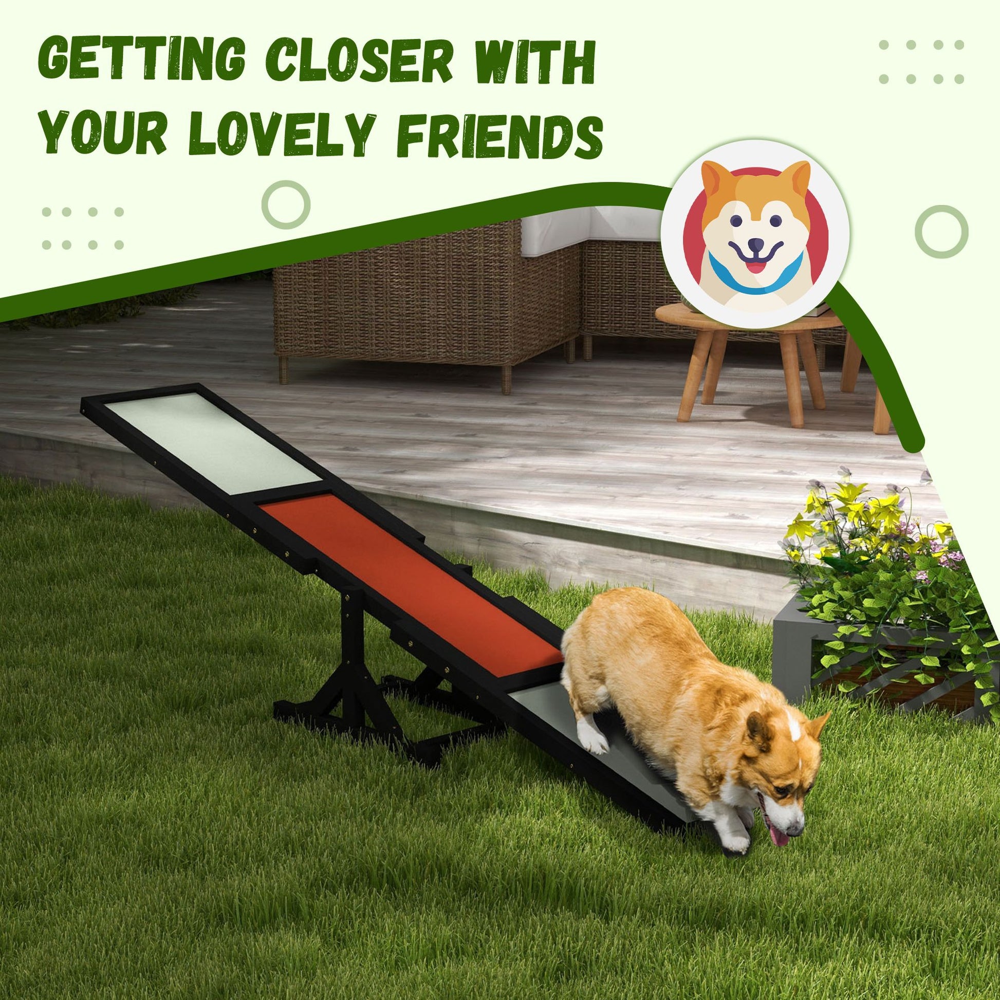 PawHut Wooden Dog Agility Seesaw for Training and Exercise