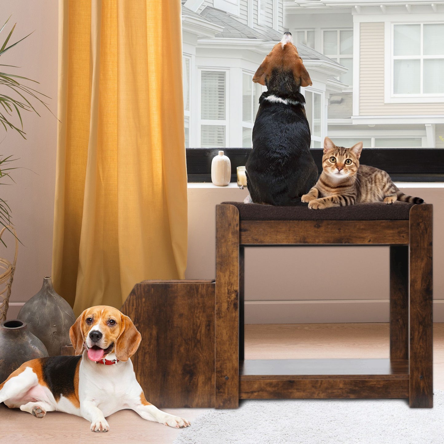 Pet Bunk Bed with Removable Step for Dogs and Cats, Multi-Level Bed