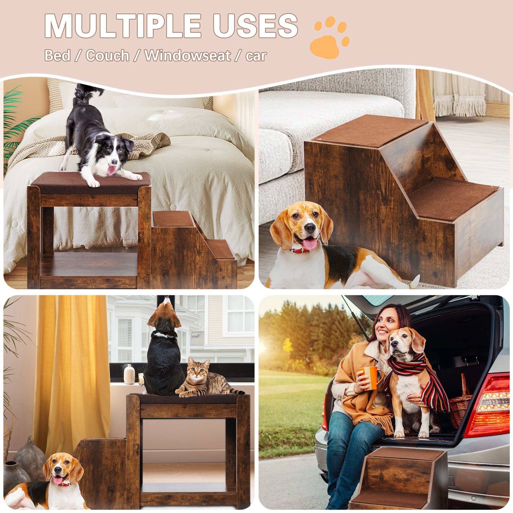 Pet Bunk Bed with Removable Step for Dogs and Cats, Multi-Level Bed