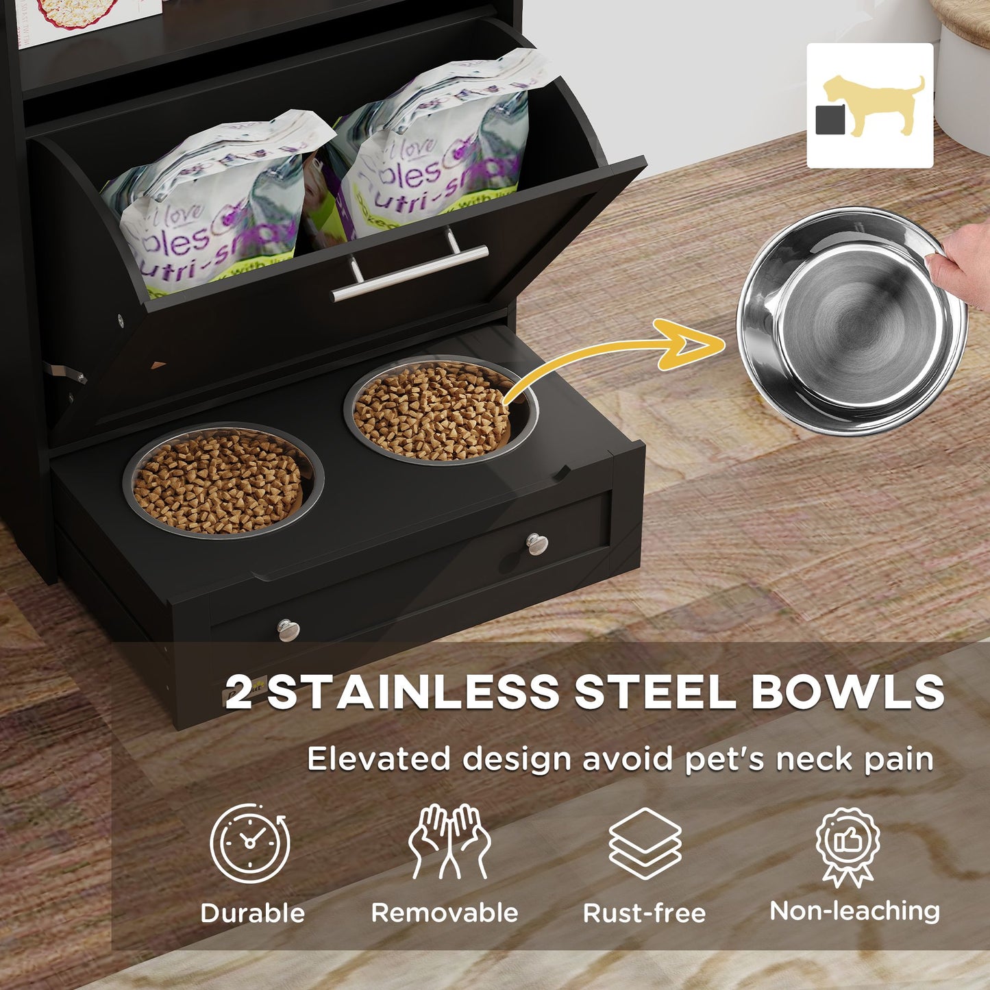 Pet Feeder Station Storage Cabinet, Dog Food Storage Container