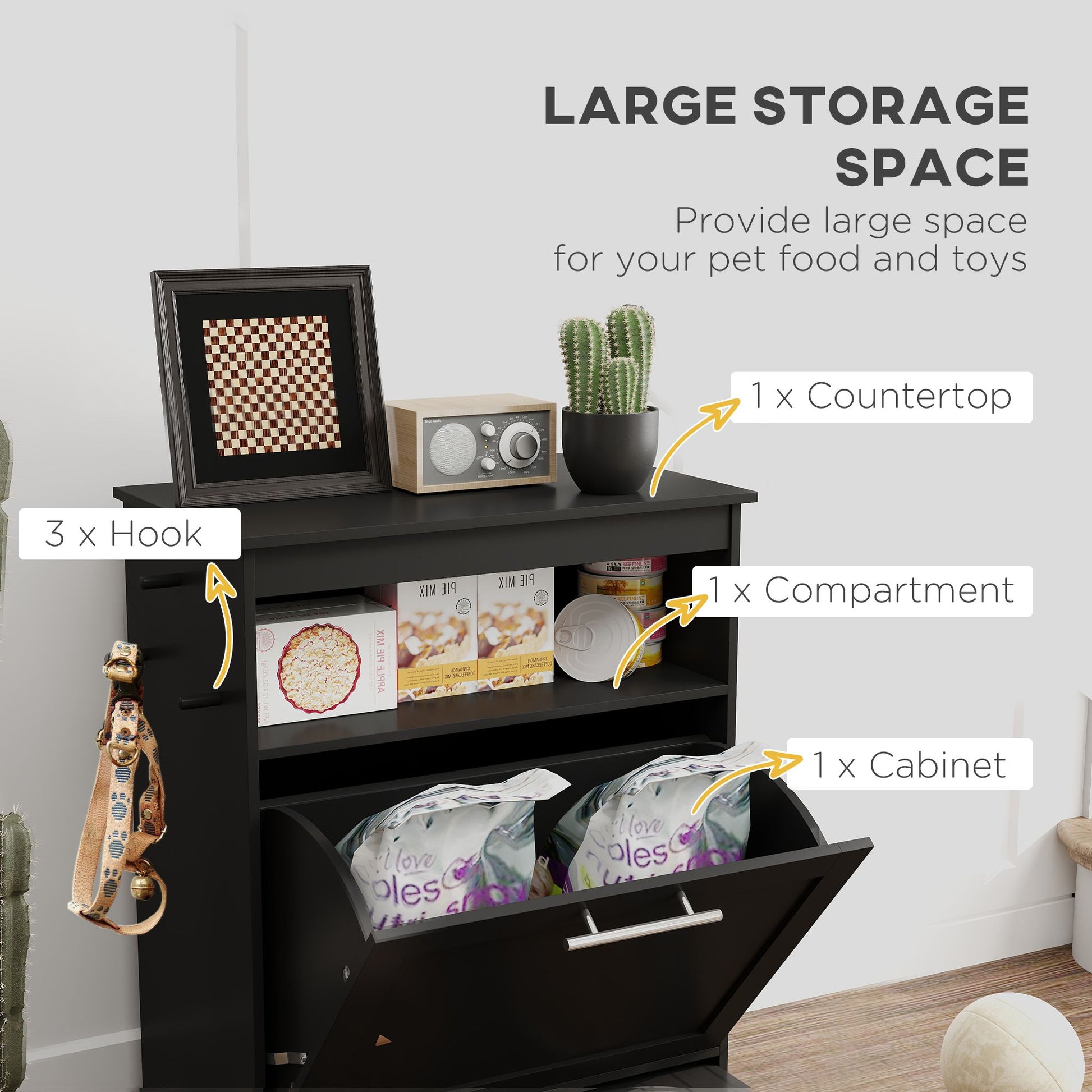 Pet Feeder Station Storage Cabinet, Dog Food Storage Container