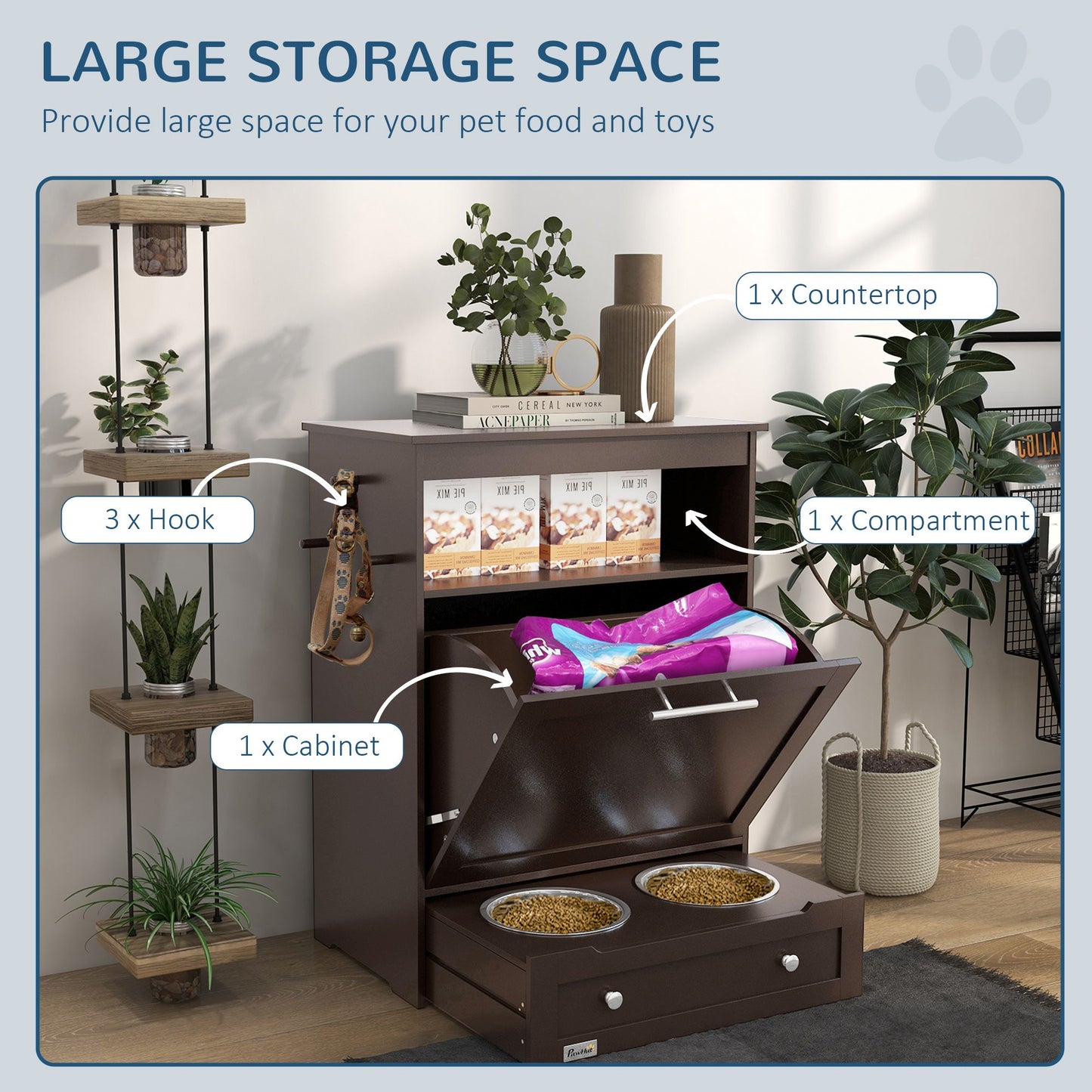 Pet Feeder Station Storage Cabinet, Dog Food Storage Container