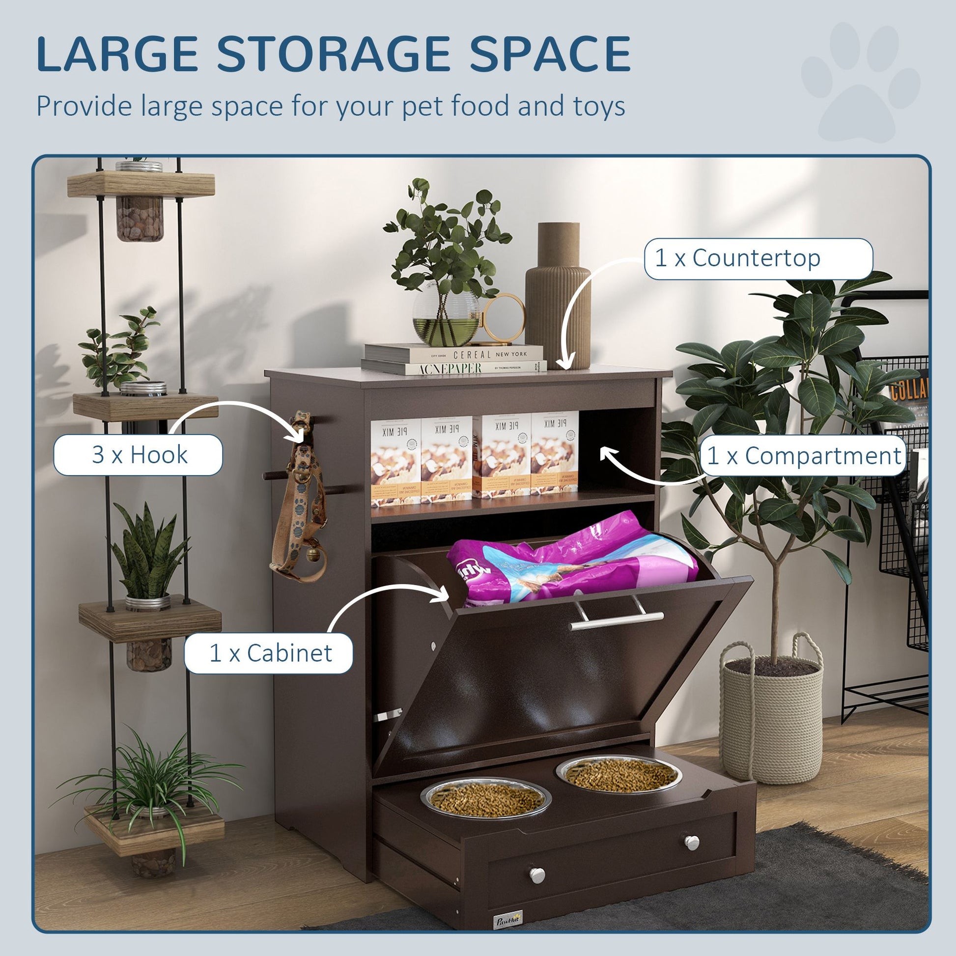 Pet Feeder Station Storage Cabinet, Dog Food Storage Container