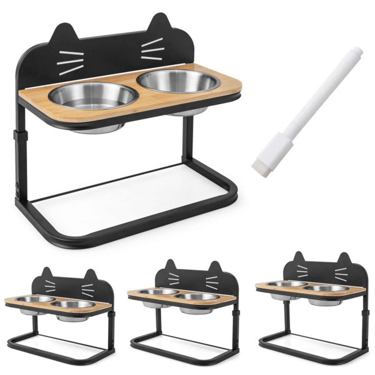 Pet Feeder with 2 Stainless Steel Bowls, Adjustable Height for Cats