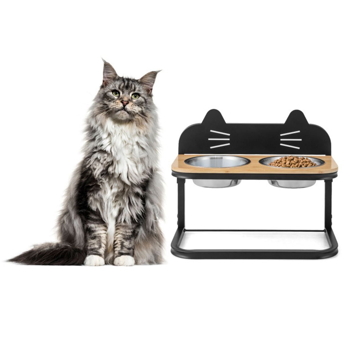 Pet Feeder with 2 Stainless Steel Bowls, Adjustable Height for Cats
