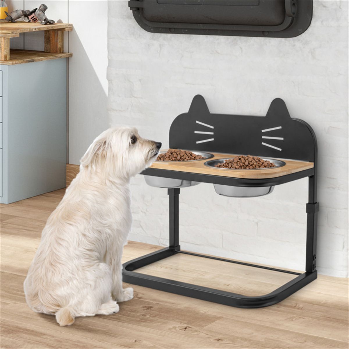 Pet Feeder with 2 Stainless Steel Bowls, Adjustable Height for Cats