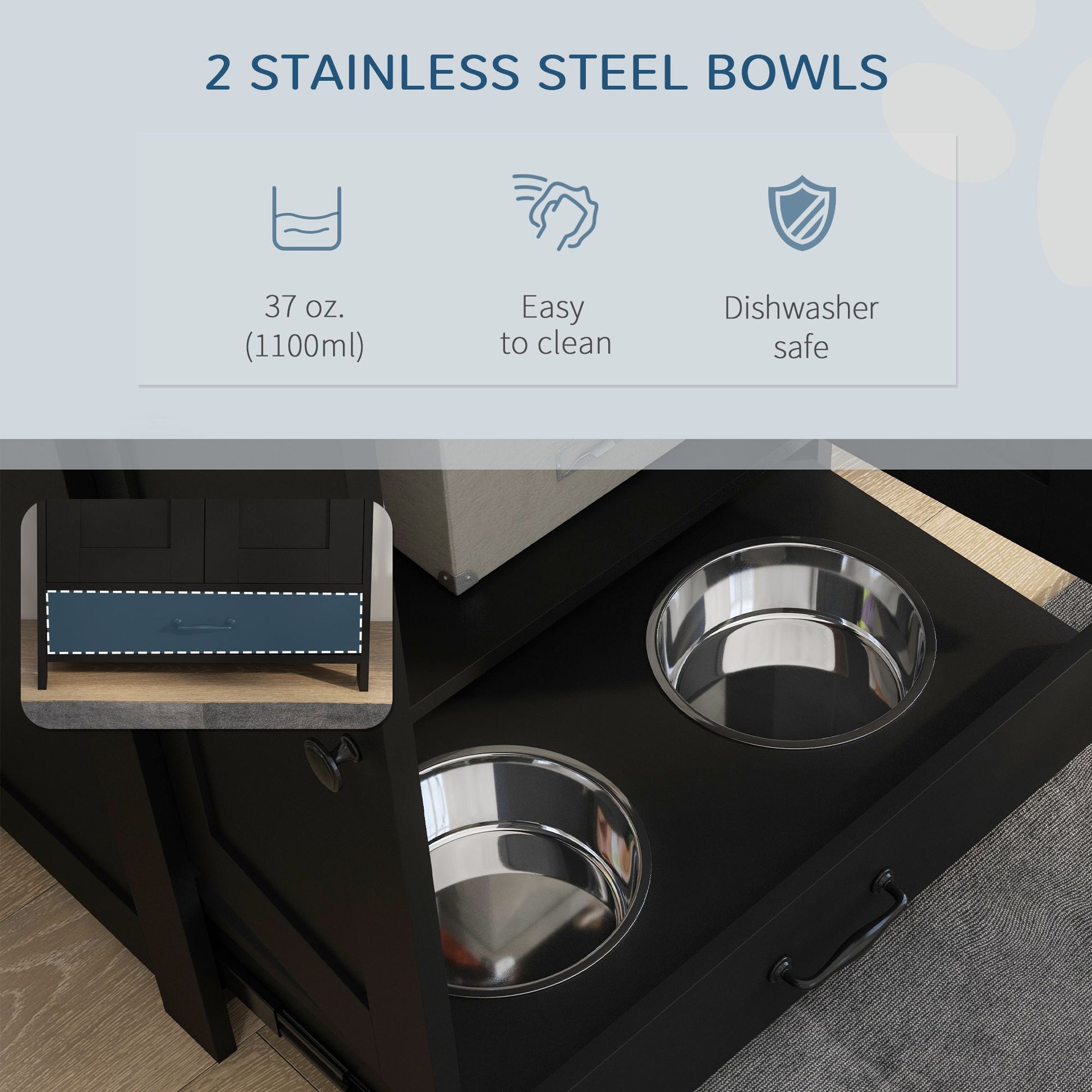 Pet Feeding Station, Dog Food Storage Cabinet with Raised Dog