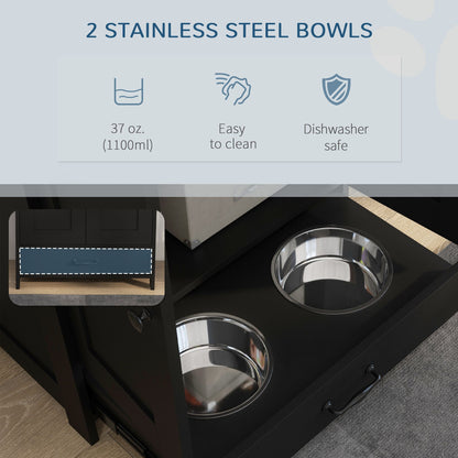 Pet Feeding Station, Dog Food Storage Cabinet with Raised Dog