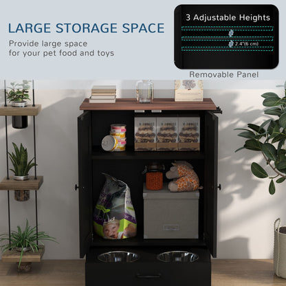 Pet Feeding Station, Dog Food Storage Cabinet with Raised Dog
