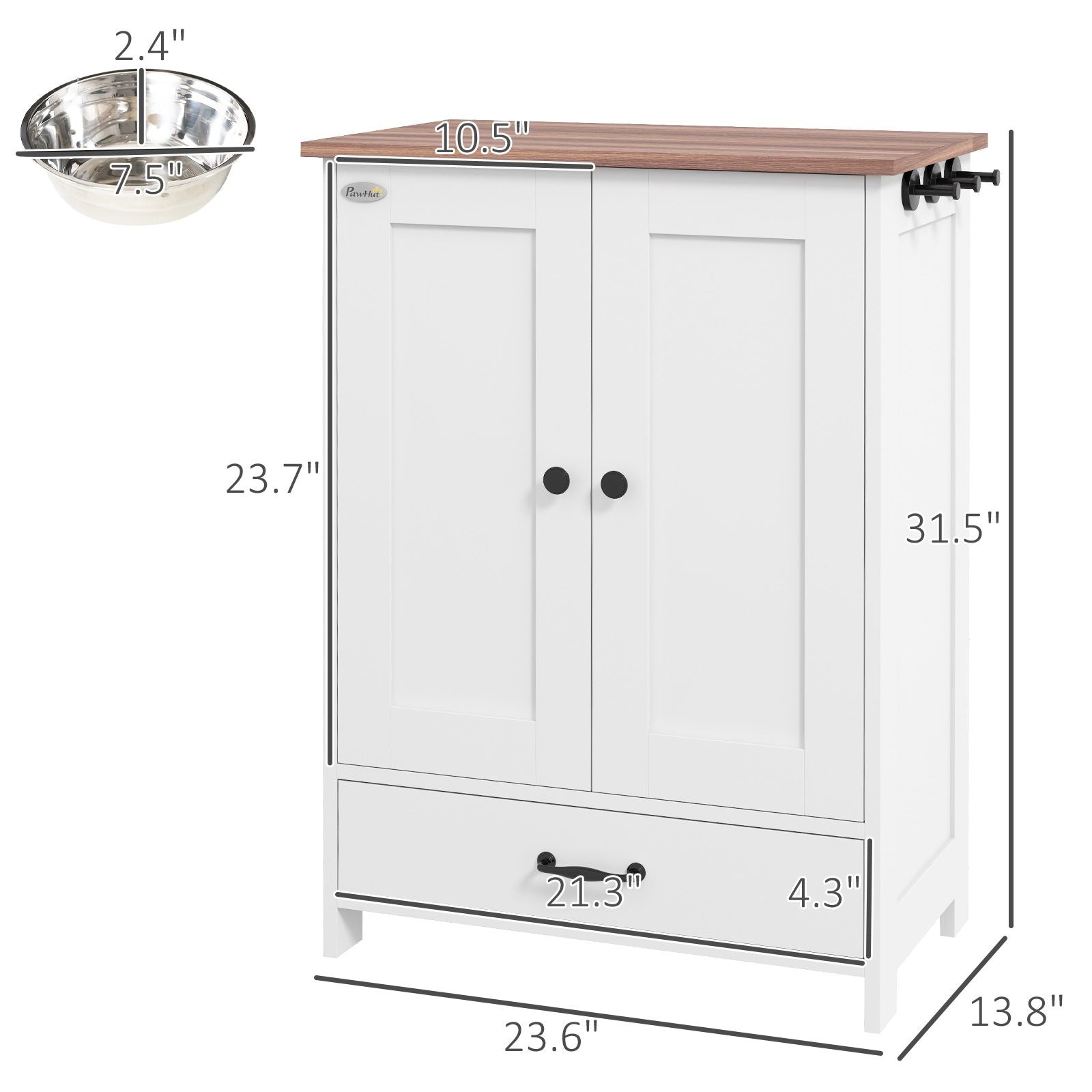 Pet Feeding Station for Medium Dogs, White, with Storage, Raised
