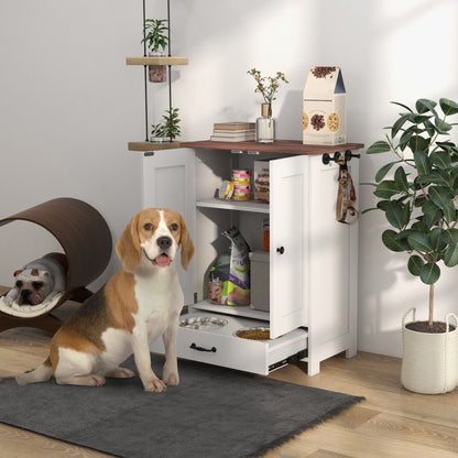 Pet Feeding Station for Medium Dogs, White, with Storage, Raised