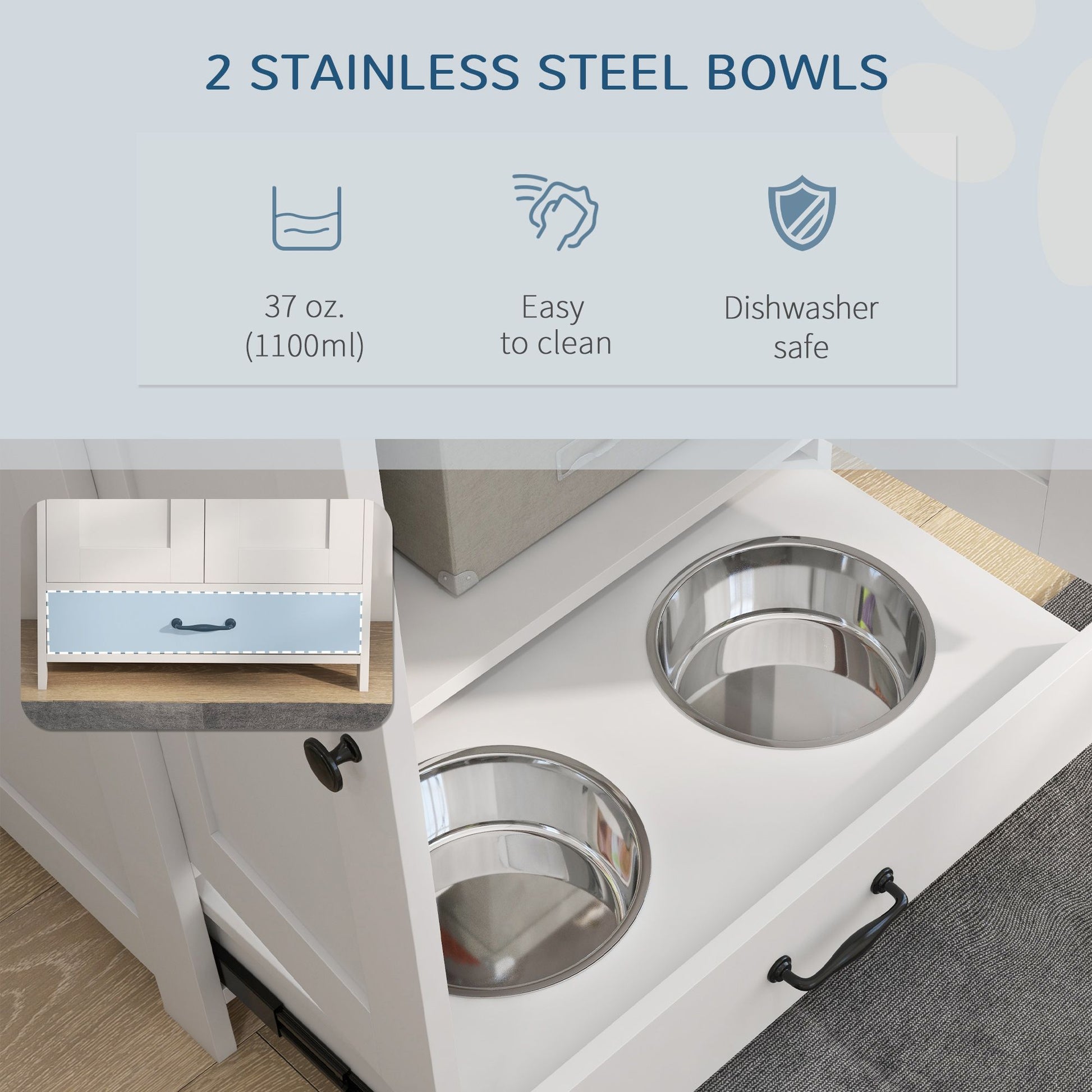 Pet Feeding Station for Medium Dogs, White, with Storage, Raised