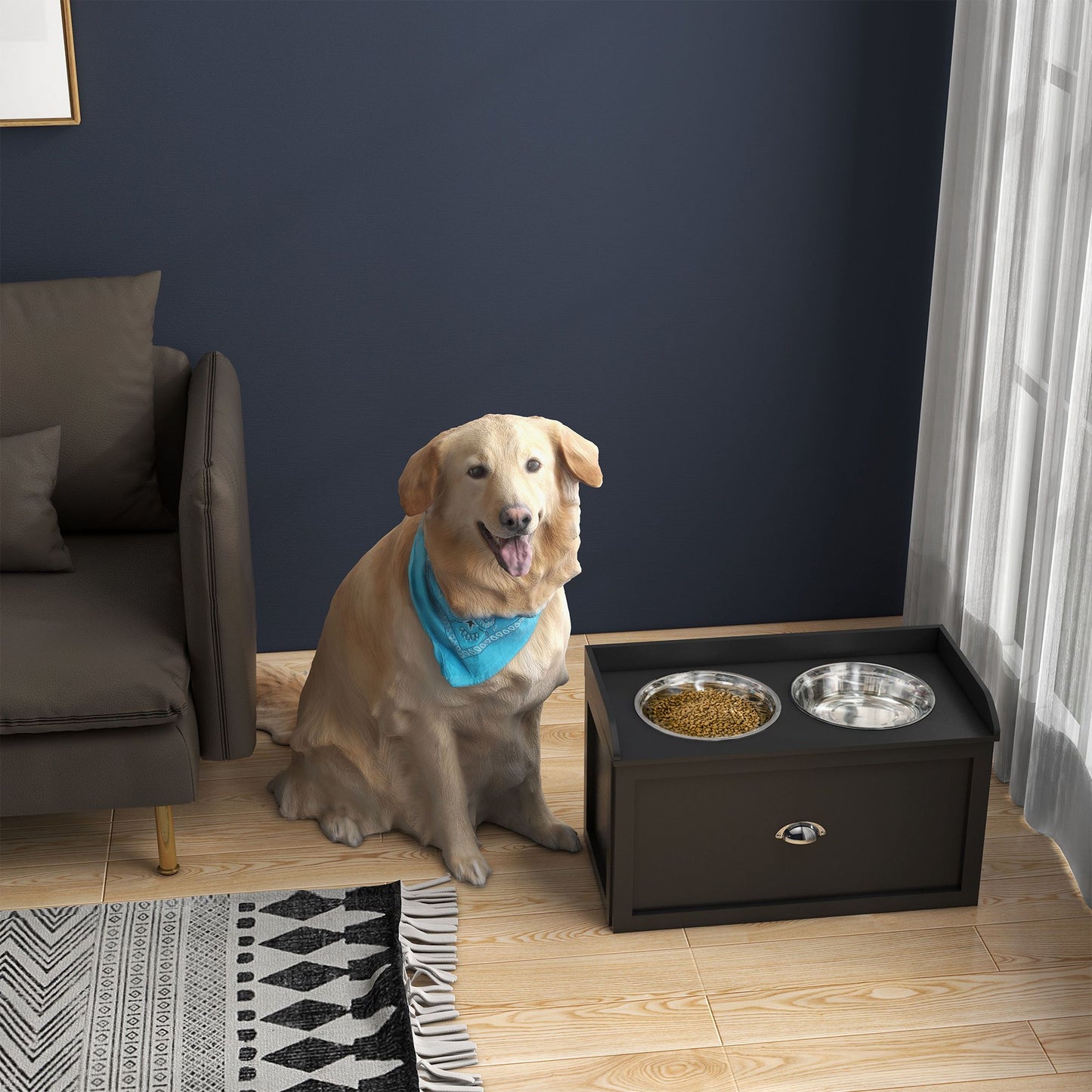 Pet Feeding Station Pet Dish Bowl Set with Storage, 2 Elevated Dog